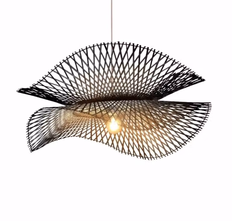 Fine Asianliving Bamboo Hanging Lamp Lampada a sospensione Nero fatto a mano - Keith D55xH32cm Lampada a sospensione Illuminazione Paralume di bambù Tessuto Lampada Illuminazione Rotan