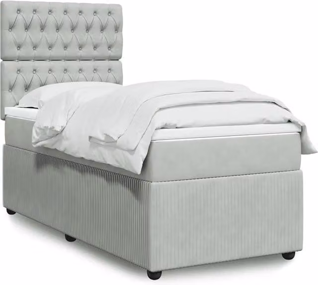 Letto con Giroletto a Molle e Materasso Ibrido vidaXL in Velluto Grigio Chiaro e Bianco L/P/H: 100 x 200 cm