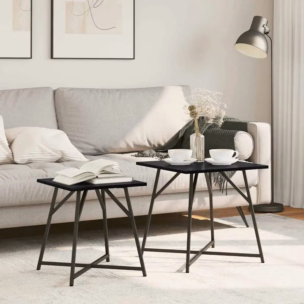 Set di 2 tavolini quadrati vidaXL in stile industriale, colore nero e rovere, L/P/H: 50 x 50 x 50 cm