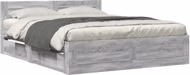 Letto matrimoniale | Letto per adulti | Giroletto Testiera Grigio Sonoma 160x200 cm Legno Multistrato