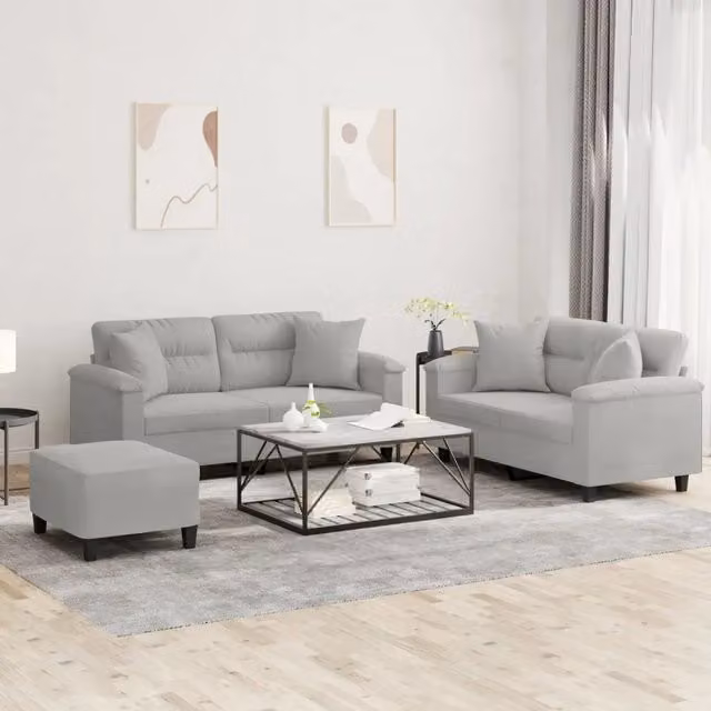 Set di divani da soggiorno vidaXL in microfibra grigio con cuscini inclusi – 1
