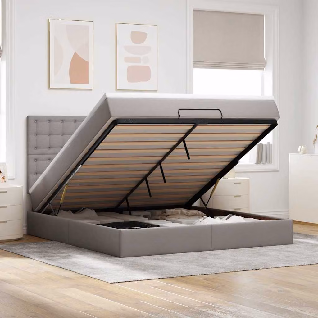 Letto Contenitore con Materasso vidaXL in Tessuto, Colore Tortora, L/P/H: 180 x 200 x 203 cm