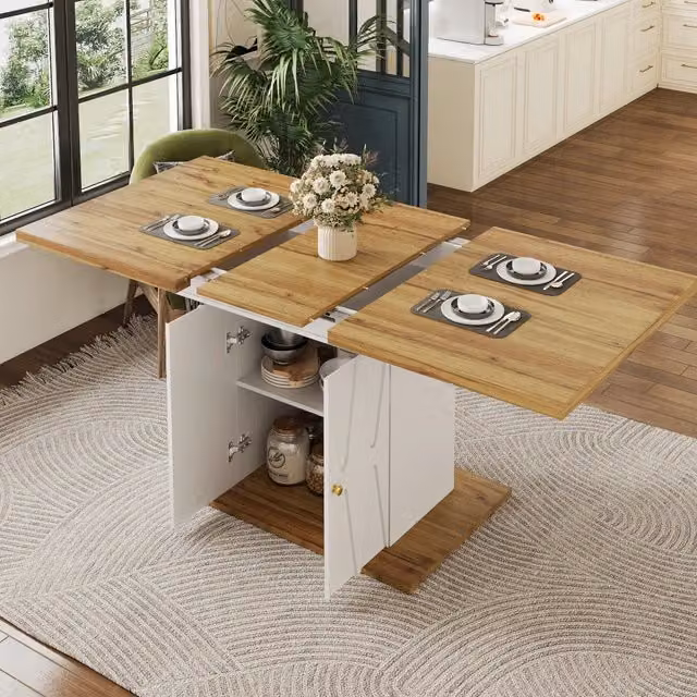 Tavolo allungabile con vano portaoggetti e piano estraibile indipendente in MDF e metallo bianco 110 × 70 × 76.5 cm