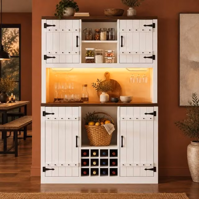 Mobile alto da cucina con LED RGB; ripiani regolabili e portabottiglie; MDF bianco 120x40x180 cm