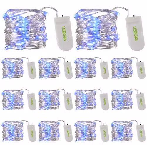 Catena luminosa a LED, 2 metri, 20 LED, blu, confezione da 14 pezzi, alimentazione a batteria