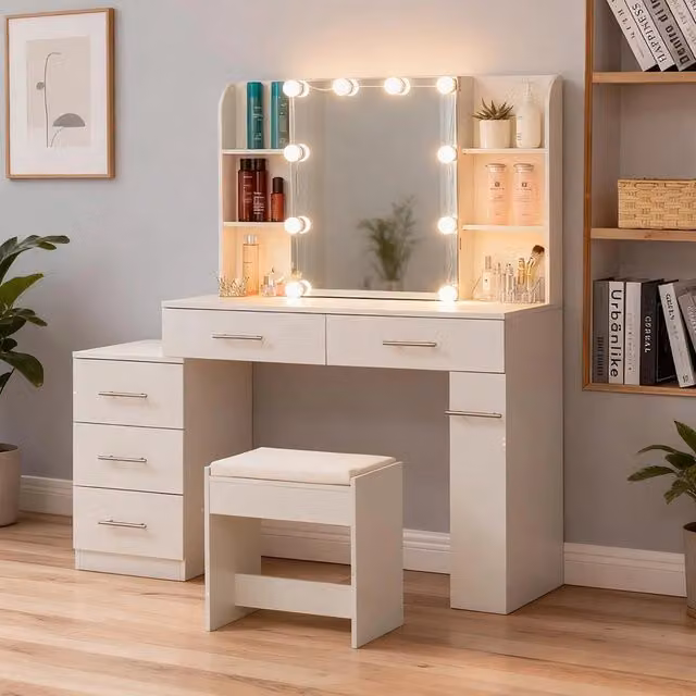 Toeletta con illuminazione - Xylo - Specchio, cassetti e LED integrato