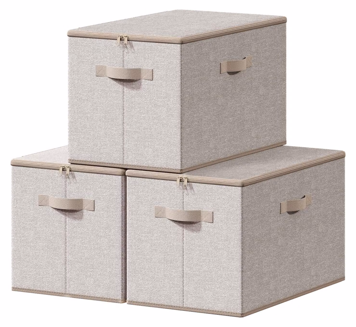 Scatole pieghevoli in tessuto con maniglie, set da 3 pezzi | Beige | 50x30x30 cm