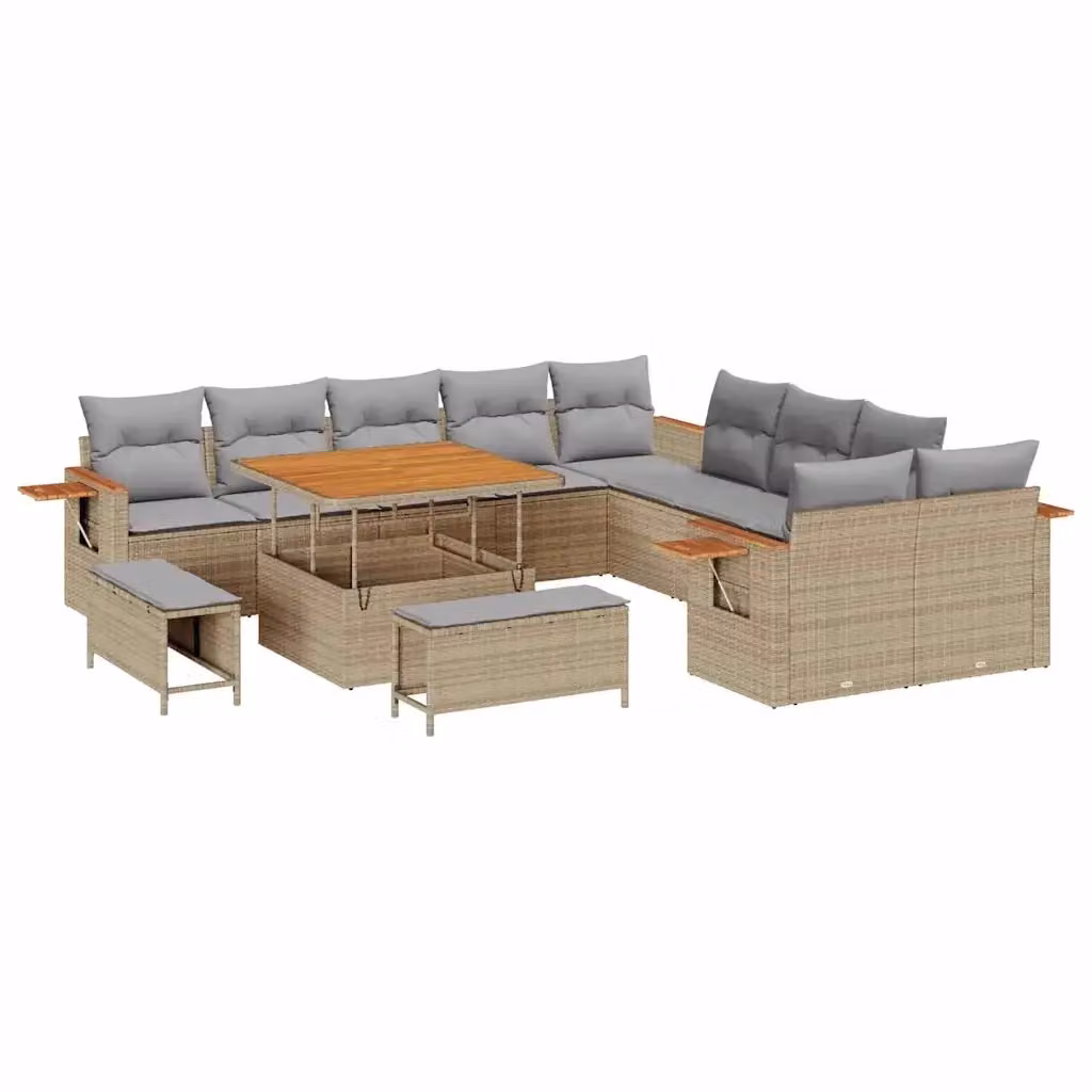 Set da giardino moderno vidaXL a forma di U con divano a 3 posti, pouf e tavolino da caffè in metallo con cuscini beige e grigi – 2