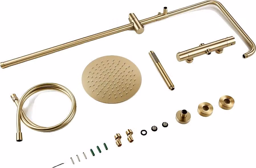 Rubinetto da bagno, controllo termostatico, design a doppia maniglia, oro spazzolato 10 pollici