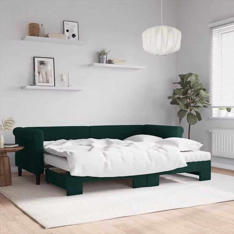 vidaXL Divano Letto Estraibile in Velluto Verde con Materasso L/P/H: 229 x 80 x 68 cm
