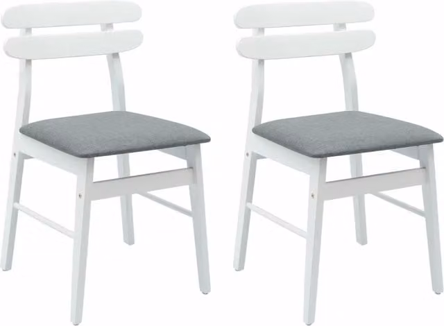 Set di 2 sedie da pranzo in legno di gomma con seduta in tessuto, colori bianco e grigio, L: 46,5 cm, P: 44,5 cm, H: 77,5 cm
