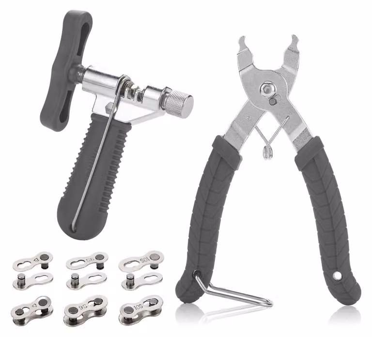 Kit di riparazione per catene di bicicletta, completo di pinze e connettore