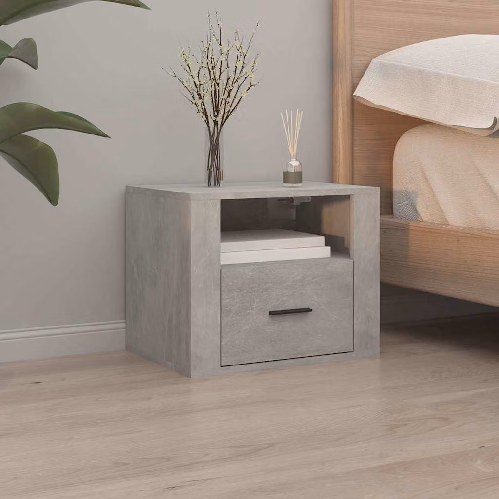 Comodino a muro moderno vidaXL Grigio Cemento L: 50 cm, P: 36 cm, H: 40 cm
