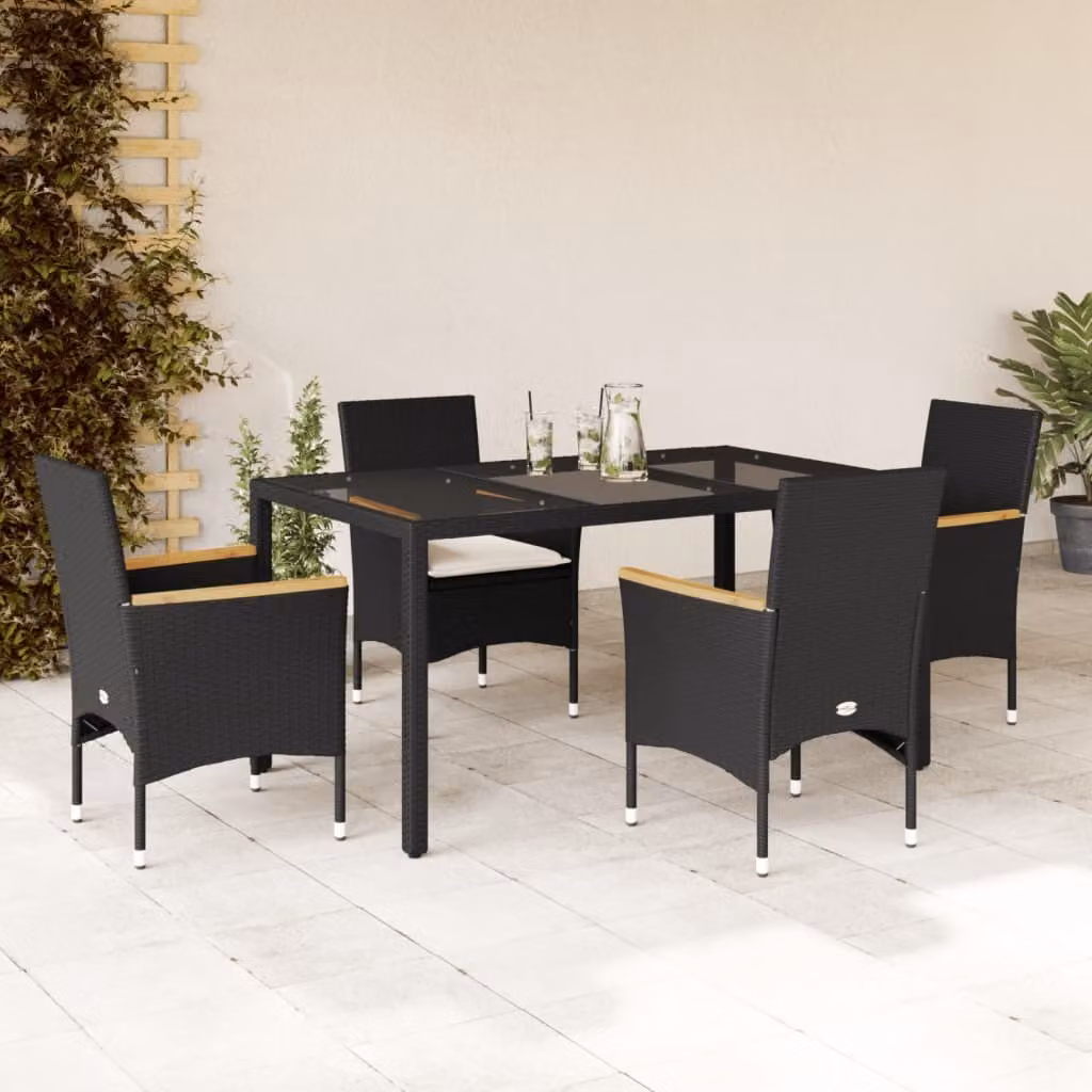 Maison Exclusive - Set da Pranzo da Giardino con Cuscini 5 pz Polyrattan e Vetro