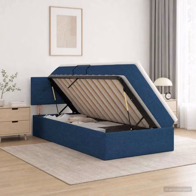 Letto con contenitore e materasso ibrido vidaXL in velluto blu e bianco L/P/H: 90 x 200 x 204 cm