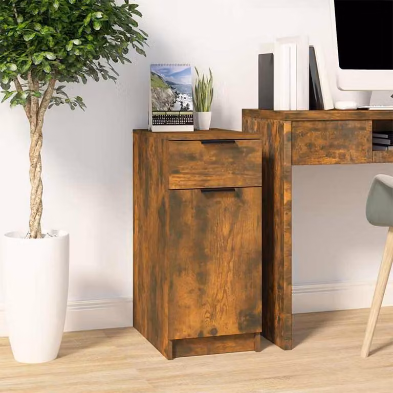 Armadietto da scrivania vidaXL in legno multistrato e MDF, colore rovere fumo, L 33,5 cm x P 50 cm x H 75 cm