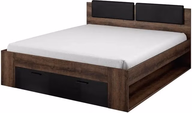 Letto matrimoniale 140x200 con cassetti integrati - Collezione FLOYD. Colori rovere scuro e nero