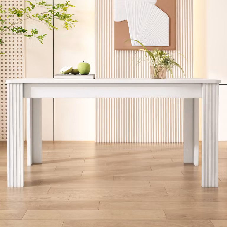 MODFU Tavolo da pranzo rettangolare, tavolo da cucina con gambe in legno, tavolo per sala da pranzo e soggiorno, bianco