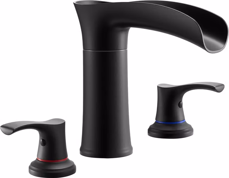 SucceBuy Rubinetto da bagno romano con 3 fori e 2 maniglie, rubinetto da bagno in lega di zinco con bocca corta per il montaggio sul ponte, ideale per il lavaggio e il bagno di animali domestici e adulti, nero