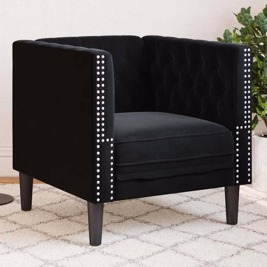 vidaXL Poltrona Chesterfield in Velluto Nero con Struttura in Legno Solido