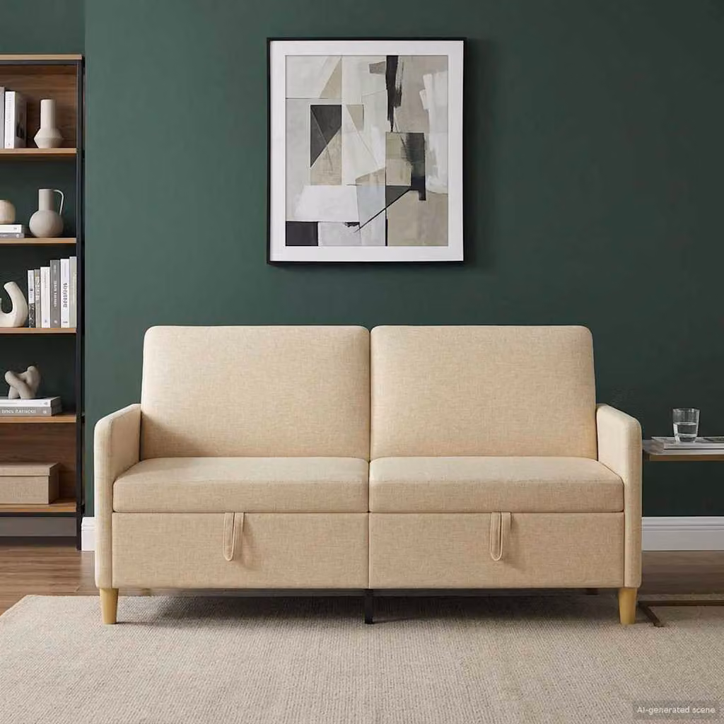Divano moderno vidaXL con contenitore apribile in tessuto beige L: 172 cm, P: 78 cm, H: 87 cm