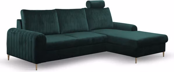 Divano angolare "Monaco" Divano angolare funzione letto Jungle verde / piedi neri Recamiere destra