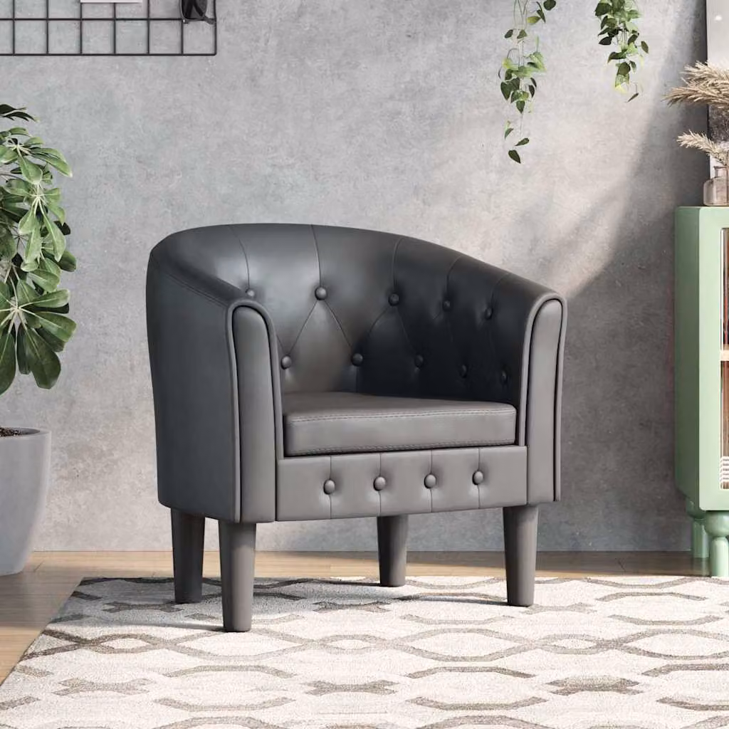 Poltrona Cabriolet vidaXL in similpelle grigia con braccioli e struttura in legno e plastica per soggiorno o ufficio
