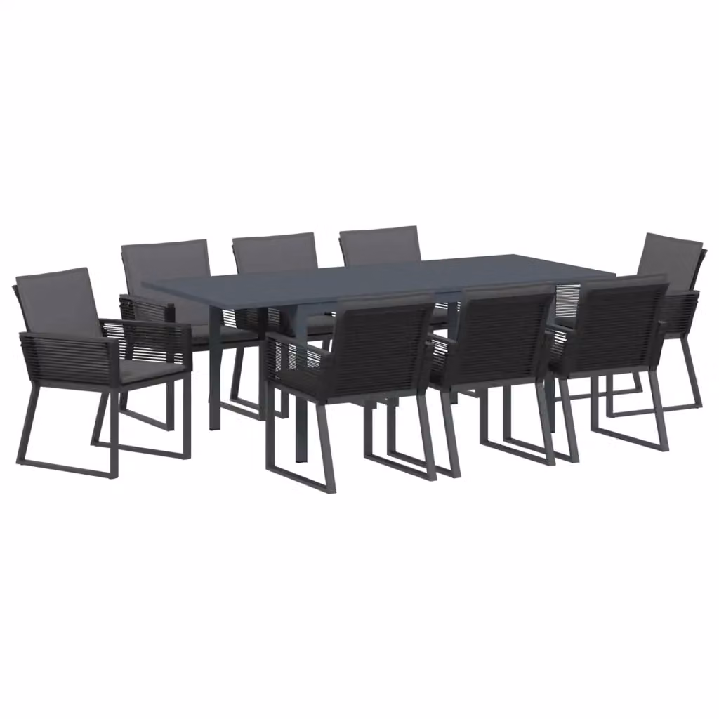 Set da pranzo per giardino e terrazza vidaXL in polyrattan nero da 9 pezzi – 2