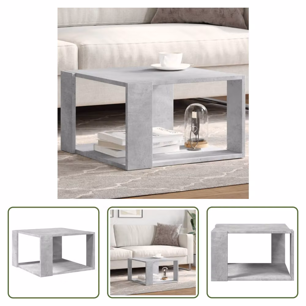 The Living Store tavolino in cemento grigio 51,5x51,5x30 cm materiale a base di legno