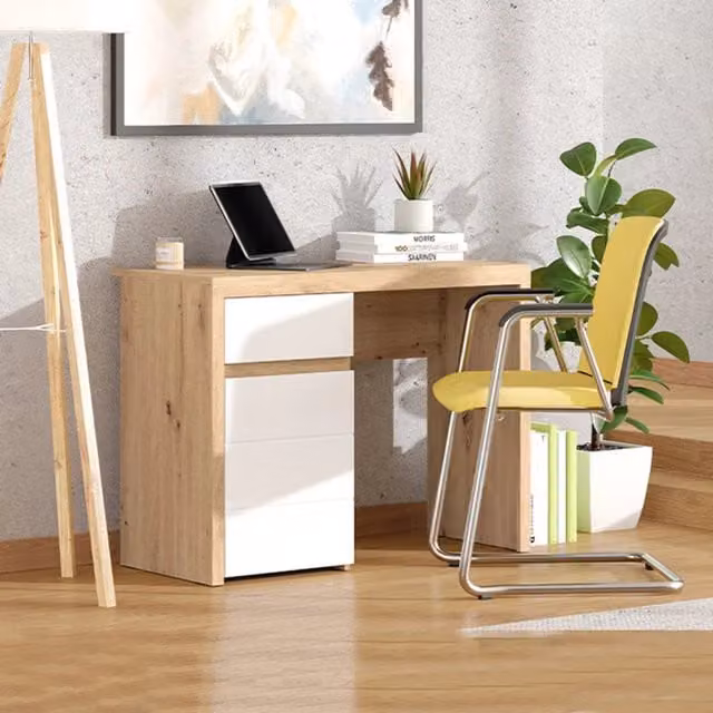 Scrivania con un cassetto DMORA Anholt in finitura rovere marrone e bianco L/P/H: 98 x 47 x 74 cm