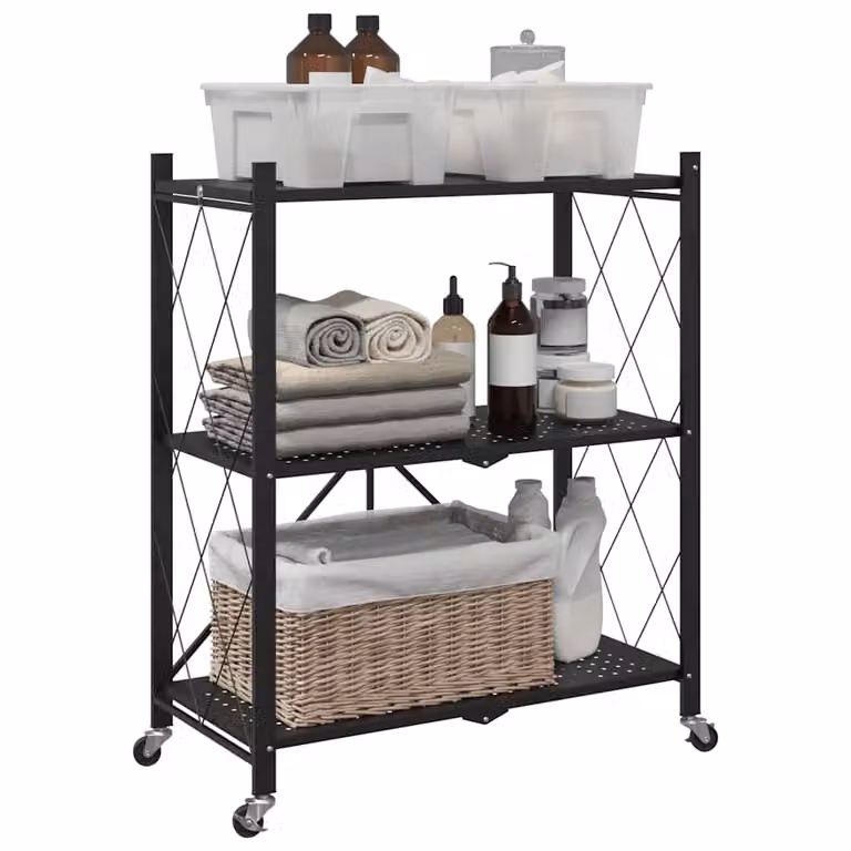 Scaffale portaoggetti con ruote vidaXL in metallo nero L: 71 cm, P: 34 cm, H: 88 cm