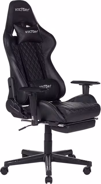 Sedia da gaming BELIANI nera in ecopelle con braccioli regolabili, poggiatesta e poggiapiedi, ideale per ufficio e casa, L: 55 cm, P: 60 cm, H: 120 cm