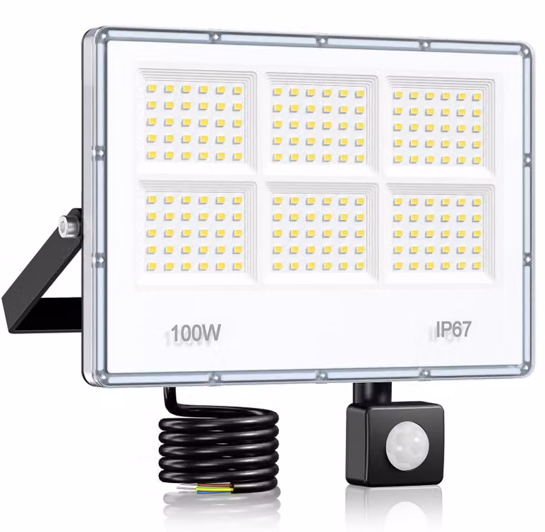 Faretto LED da 100W, 10.000 lumen, con sensore di movimento, grado di protezione IP67 (impermeabile), temperatura di colore 7000K