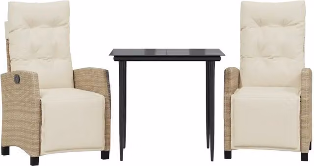 Set da Pranzo da Giardino Outsunny 3 Pezzi in Polyrattan con Cuscini Beige e Tavolo in Vetro – 1
