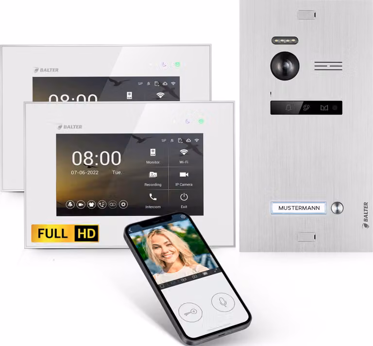 Videocitofono HD con app per smartphone per una casa monofamiliare, 2x monitor, Balter EVO HD WLAN