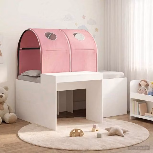 Letto con Tunnel 3 pz Bianco e Rosa Legno ingegnerizzato 3423512