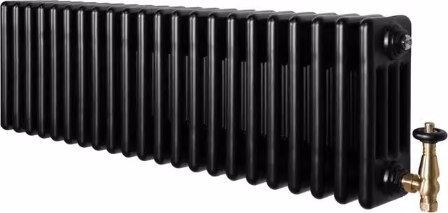 Radiatore Tradizionale 4 Colonne Orizzontale Nero & Valvole 300 x 1010 mm