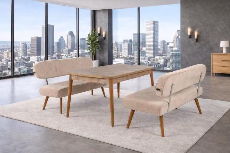 Tavolo da pranzo con schienale, stile moderno, colore marrone, compatto