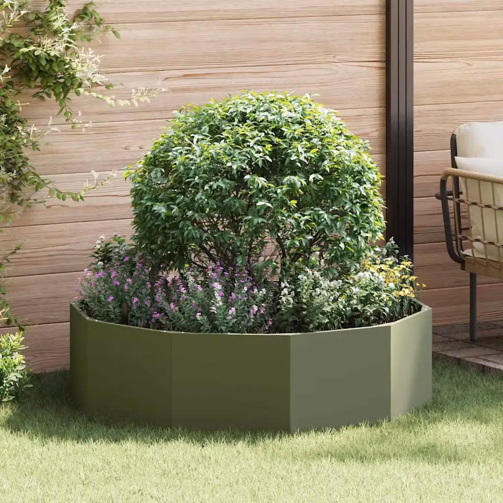 Fioriera verde oliva vidaXL in acciaio L/P/H: 120 x 120 x 35 cm