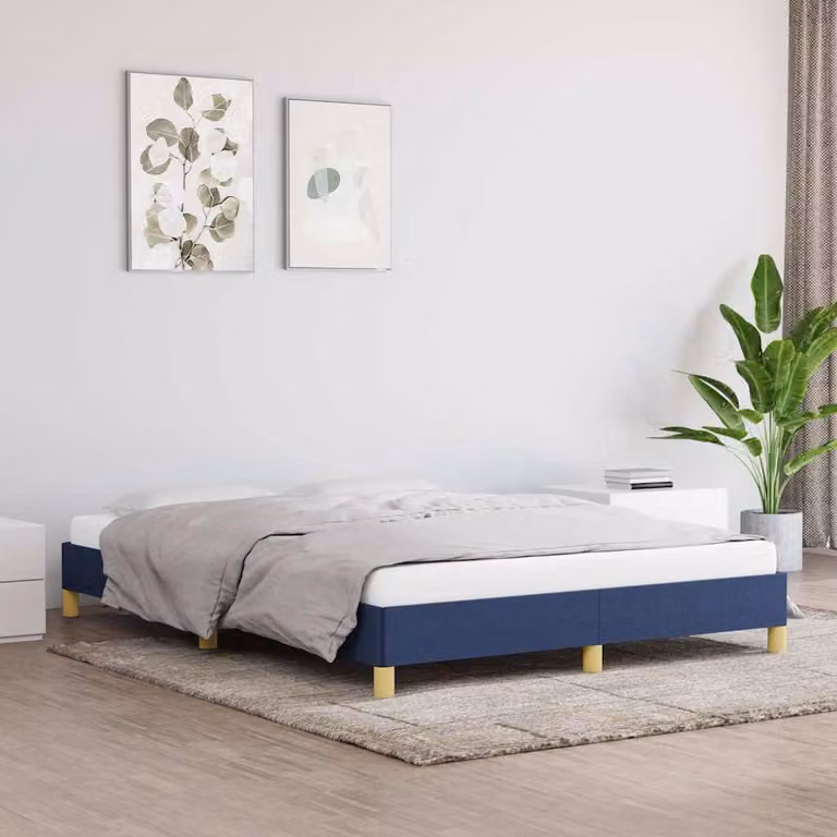 vidaXL Giroletto imbottito in tessuto blu con telaio a doghe in legno L/P: 160 x 200 cm