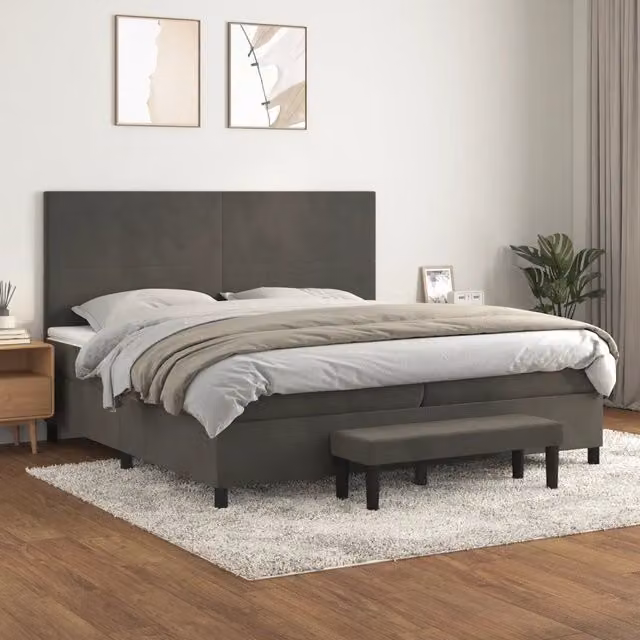 Letto Ibrido con Giroletto a Molle e Materasso vidaXL in Velluto Grigio e Bianco L/P/H: 200 x 200 x 128 cm – 1