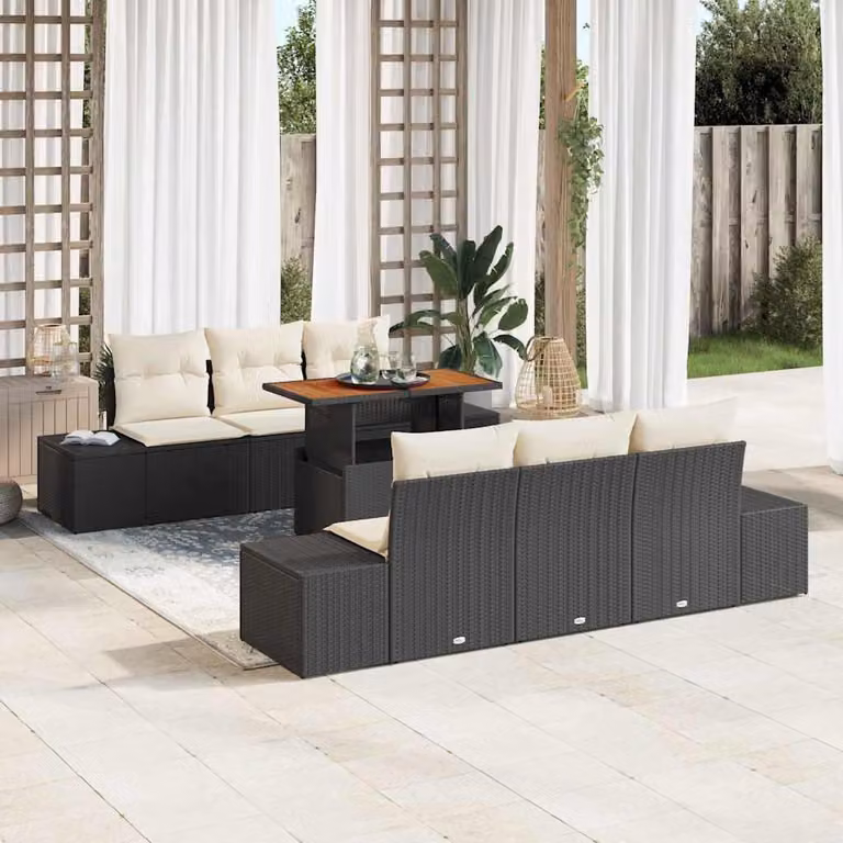 Maison Exclusive - Set da giardino composto da 7 pezzi, divano, in rattan sintetico nero