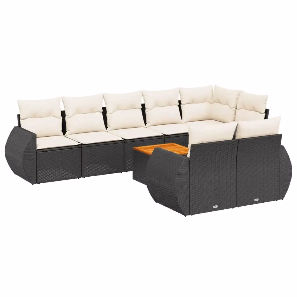 vidaXL Set Divani da Giardino a L in Polyrattan Nero con Cuscini e Tavolino da Esterno – 2