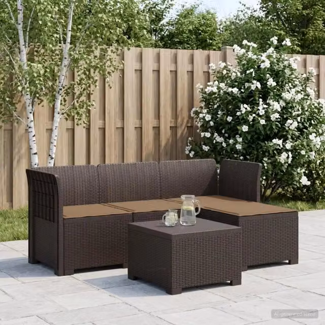 Divano da giardino 4 posti con cuscini aspetto rattan PP 3443932