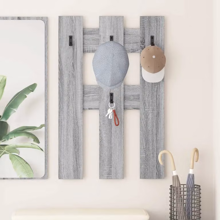 Appendiabiti a muro vidaXL in MDF Grigio Opaco L: 100 cm, H: 65 cm, P: 3 cm