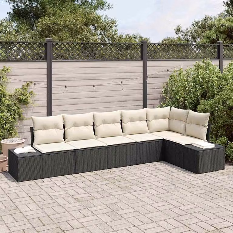 Maison Exclusive - Set da giardino composto da 6 pezzi. Divano e poltrone in rattan sintetico, colore nero e crema