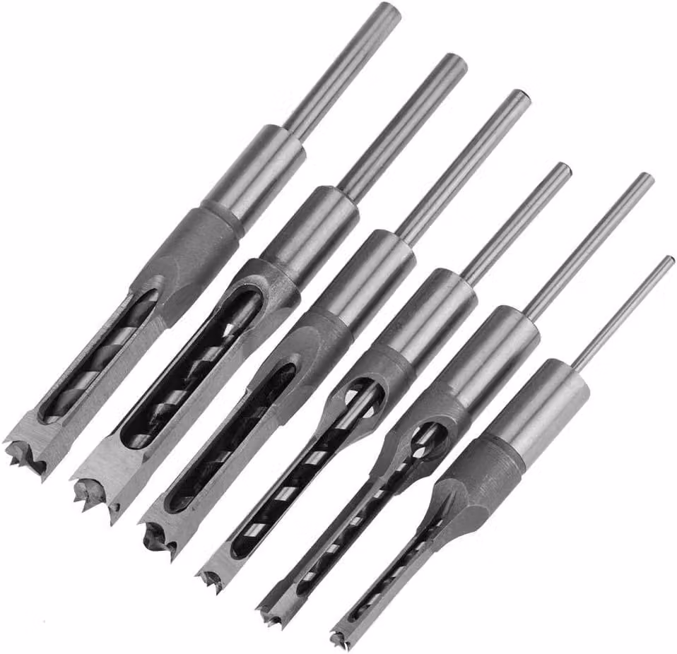 Omgoods - Set di seghe a foro quadrato - Utensili per la lavorazione del legno - Set da 6 pezzi - Attrezzi per la lavorazione del legno - Professionali - Adatti per progetti fai-da-te