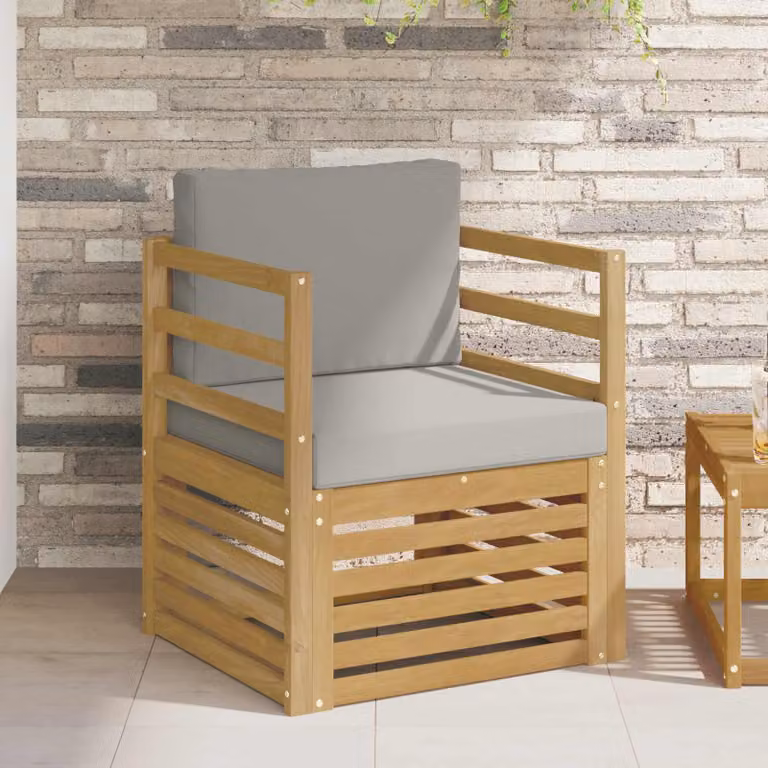 Set di divani da esterno vidaXL in legno di acacia con cuscini, composto da un divano a 2 posti e una poltrona lounge, colori bianco, grigio e marrone