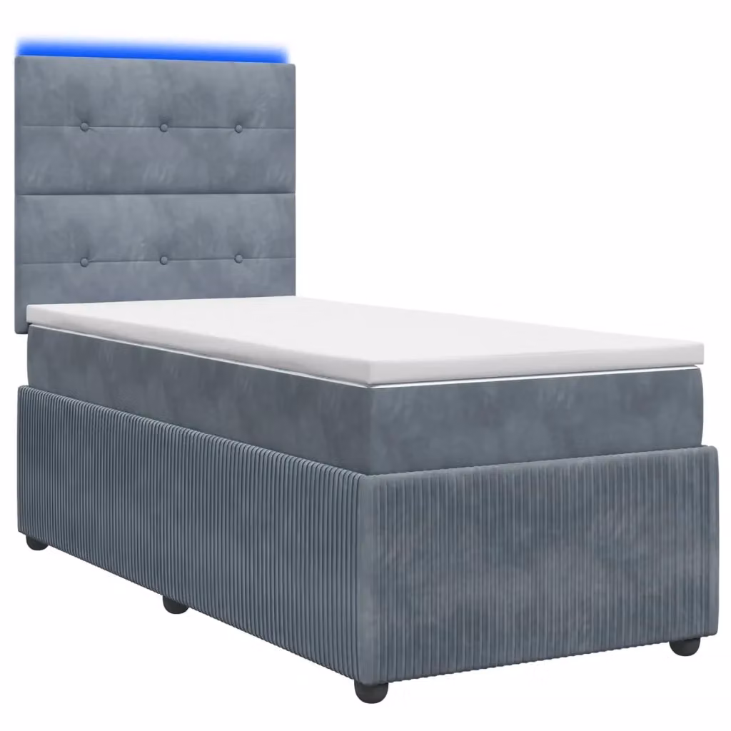 Letto Box Spring vidaXL con Materasso Ibrido Grigio e Bianco, Illuminazione LED Sotto il Letto e Porta USB, L/P: 90 x 190 cm – 2