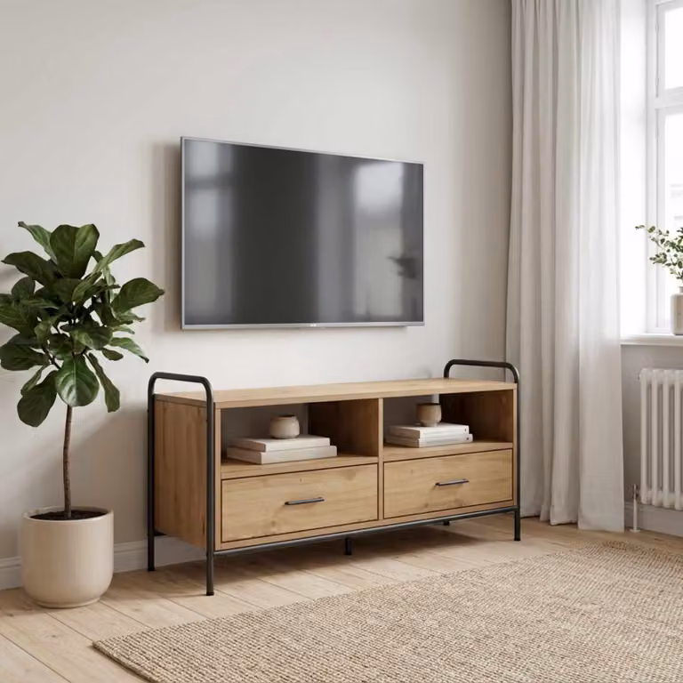 Mobile TV vidaXL moderno in legno e metallo marrone L: 67,5 cm, P: 33 cm, H: 50 cm